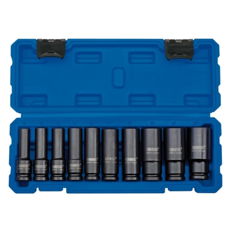 Draper Metric Deep Impact Socket Set, 1/2" Sq. Dr. (10 Piece)